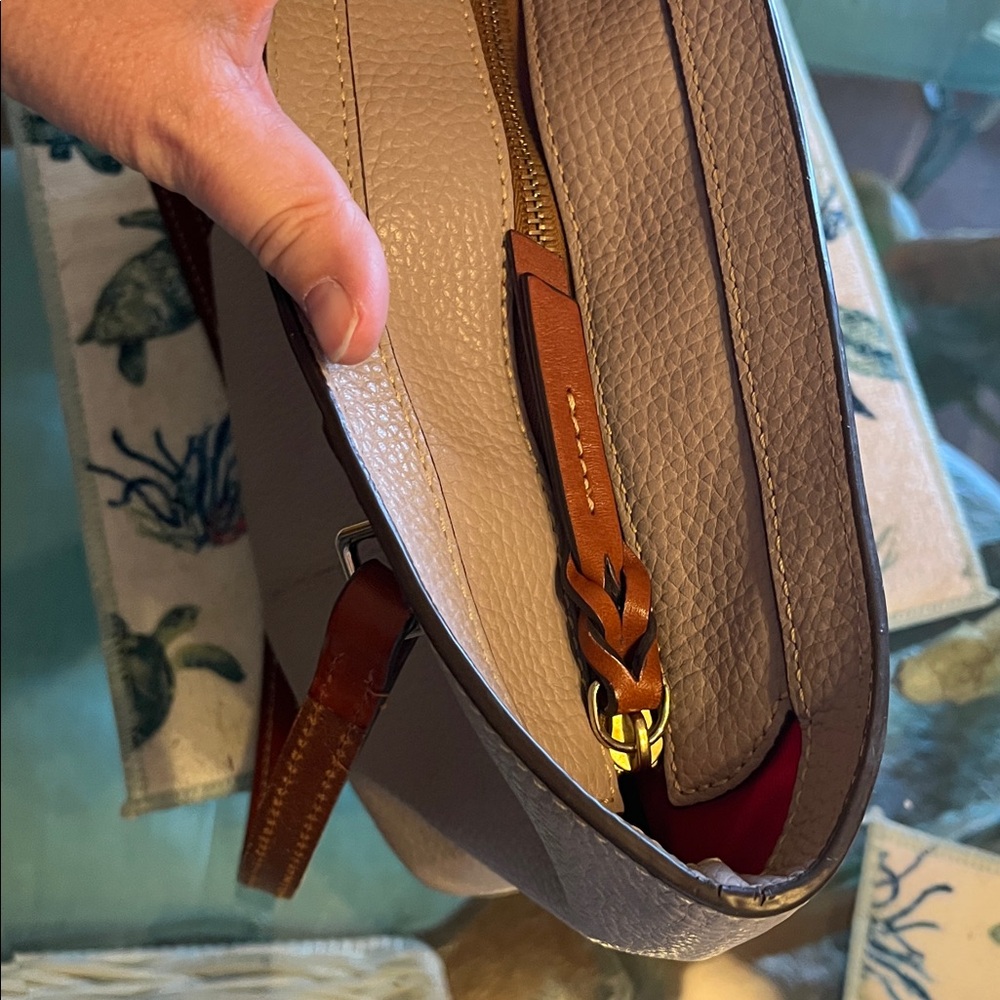 Dooney & Bourke Taupe Pebbled Leather Tote with Brown Straps - Picture 6 of 9